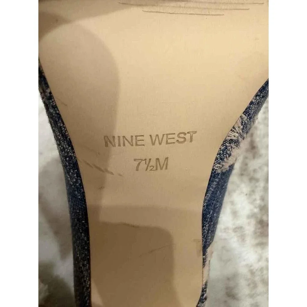 Nine West Fresh Pointed Toe Distressed Denim Pumps Heels 7.5